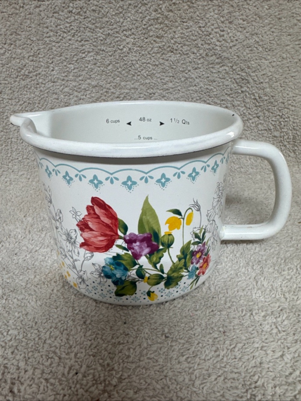 Floral Enamelware Measuring Pitcher - Multicolor